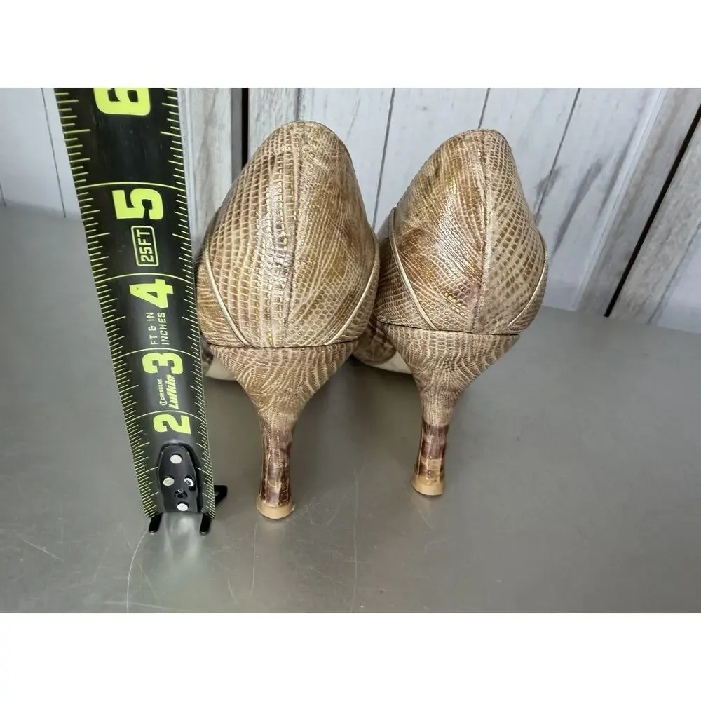 BCBG Girls Vintage Y2K Leather Snake Print Heels Brown Tan Size 6.5